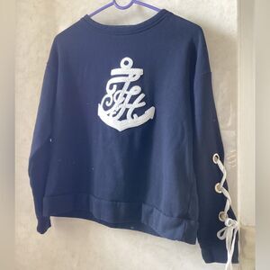 TH XS navy top sweatshirt, sequins, Nautical, laced sleeves